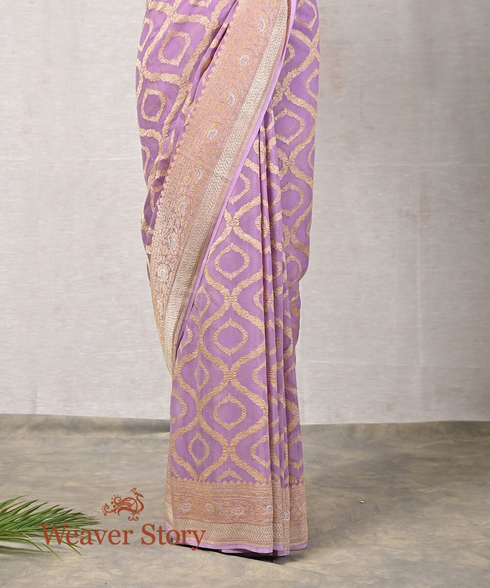 Handloom_Lavender_Banarasi_Georgette_Kadhwa_Saree_with_Jangla_Design_WeaverStory_04