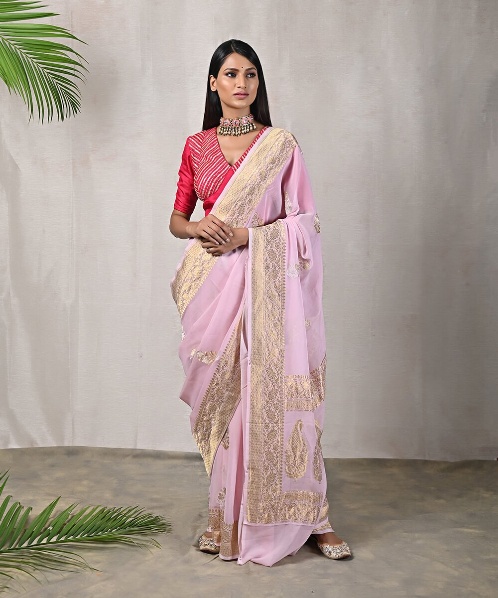 Handloom_Light_Pink_Banarasi_Georgette_Kadhwa_Saree_with_Booti_WeaverStory_02
