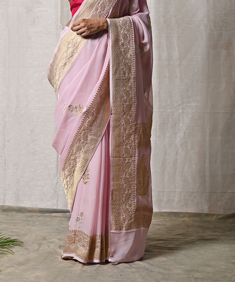 Handloom_Light_Pink_Banarasi_Georgette_Kadhwa_Saree_with_Booti_WeaverStory_04