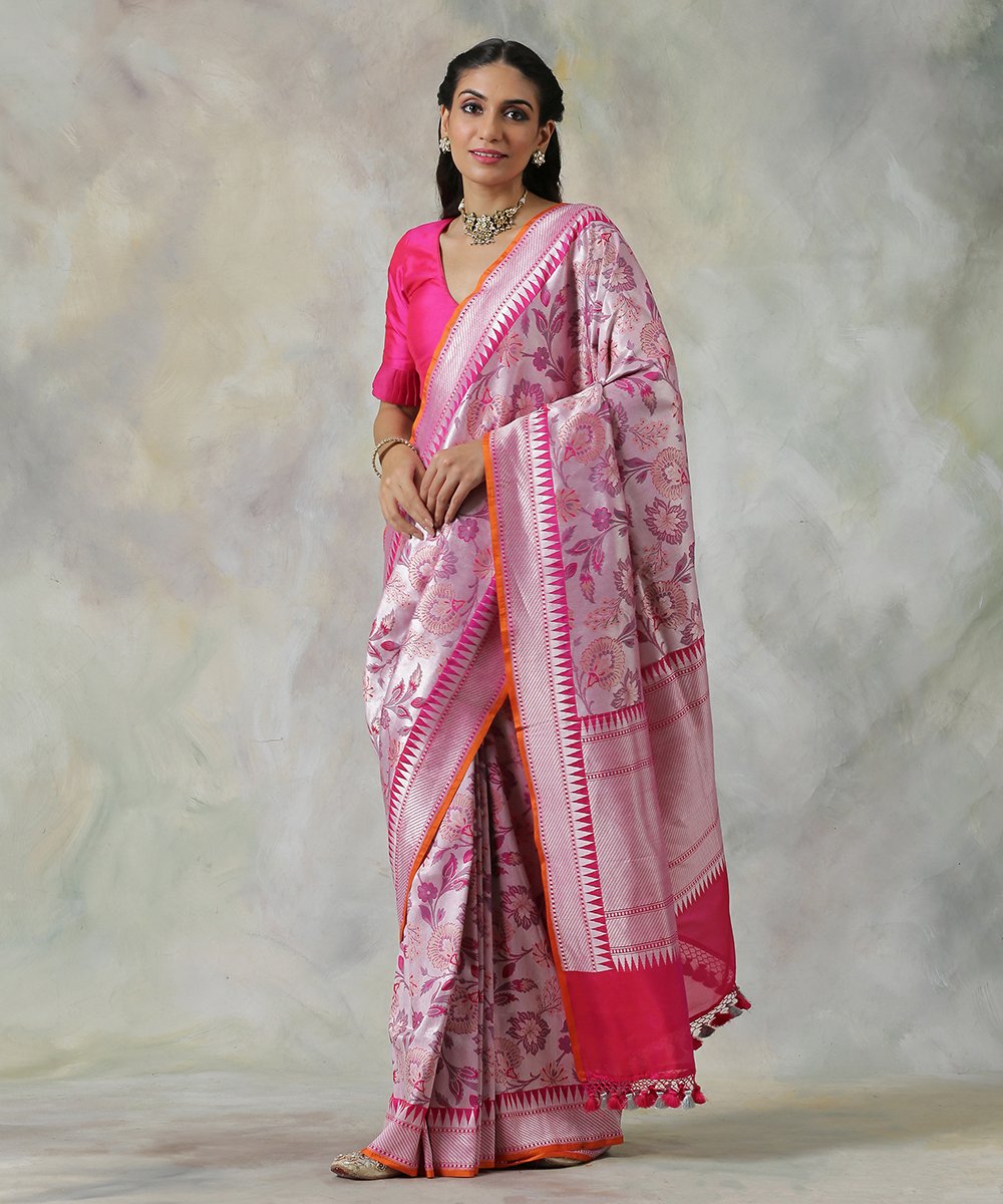 Handloom_Lilac_And_Gold_Banarasi_Saree_With_Meenakari_Jaal_WeaverStory_02