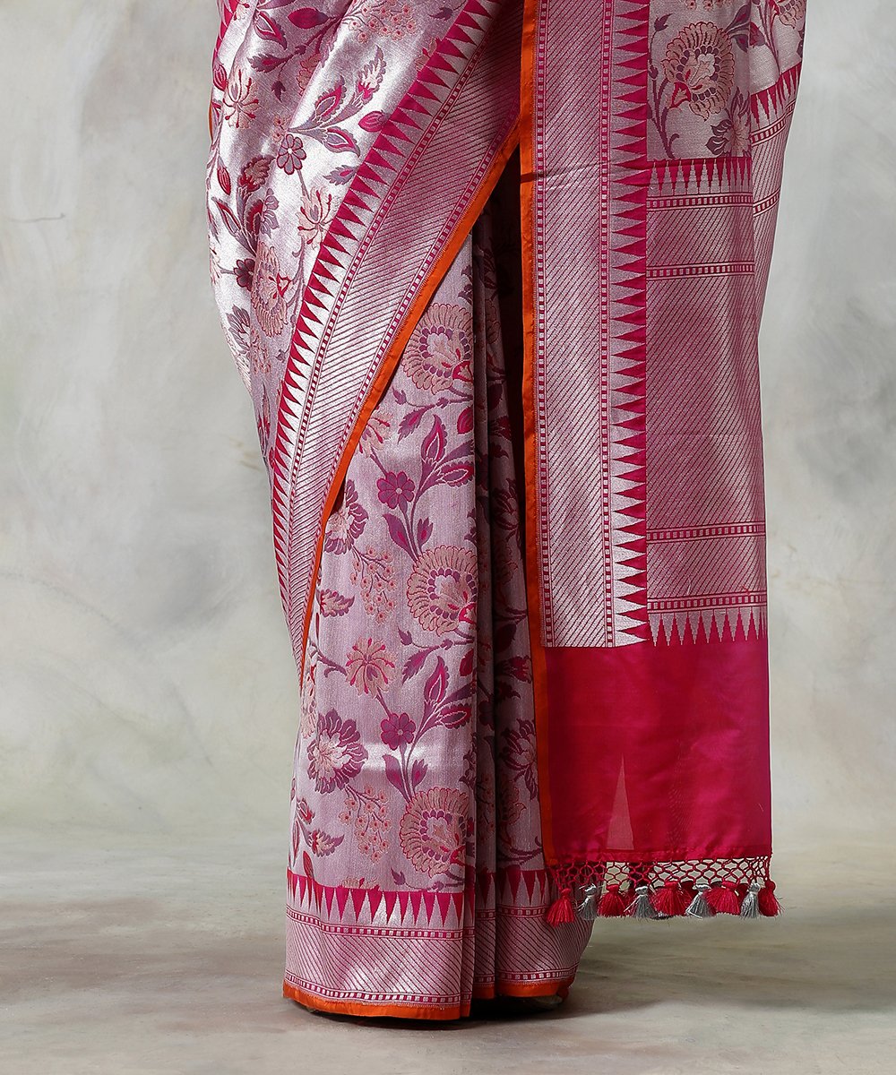 Handloom_Lilac_And_Gold_Banarasi_Saree_With_Meenakari_Jaal_WeaverStory_04