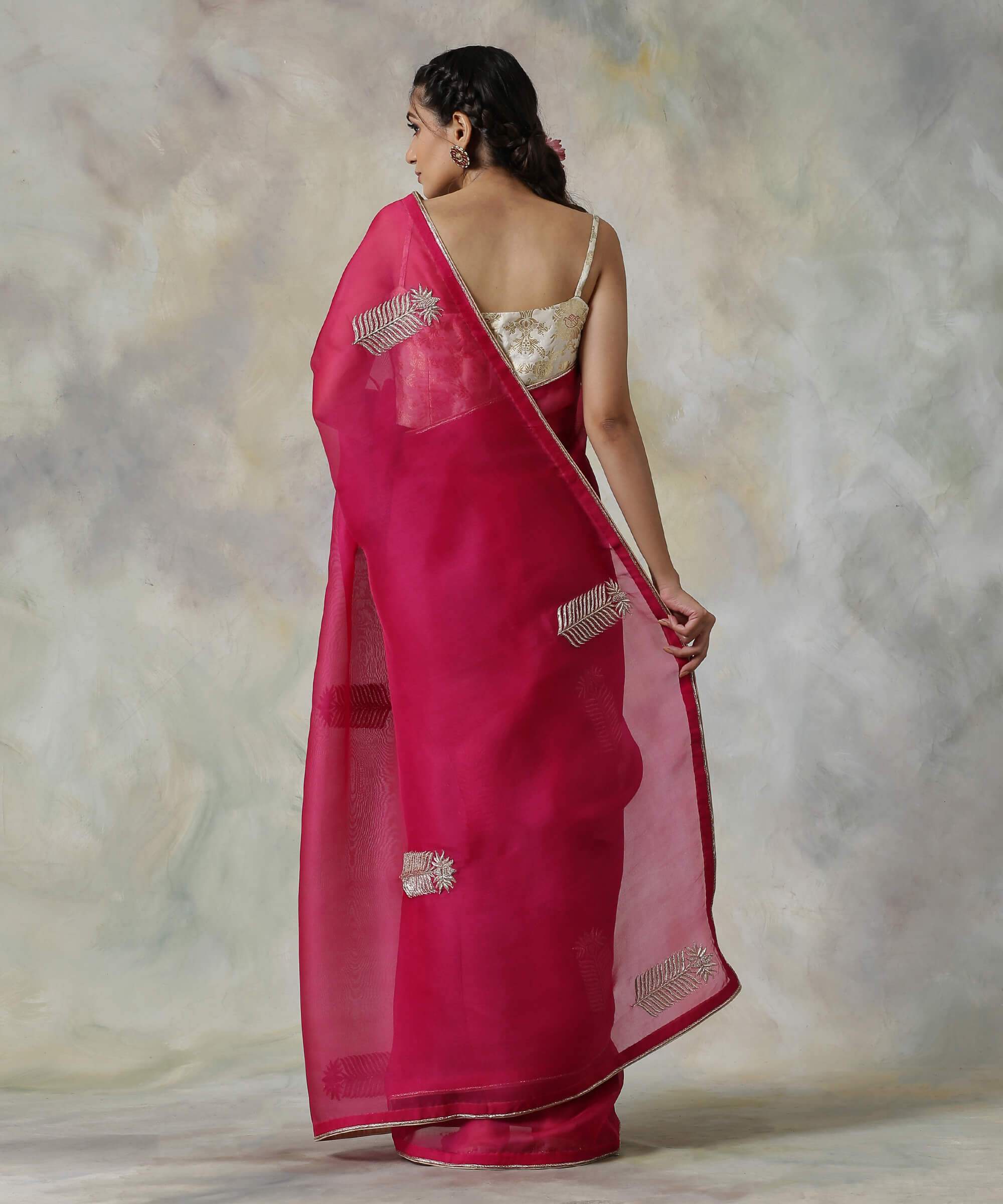 Pink_Hand_Embroidered_Organza_Saree_with_Zardozi_Booti_WeaverStory_03