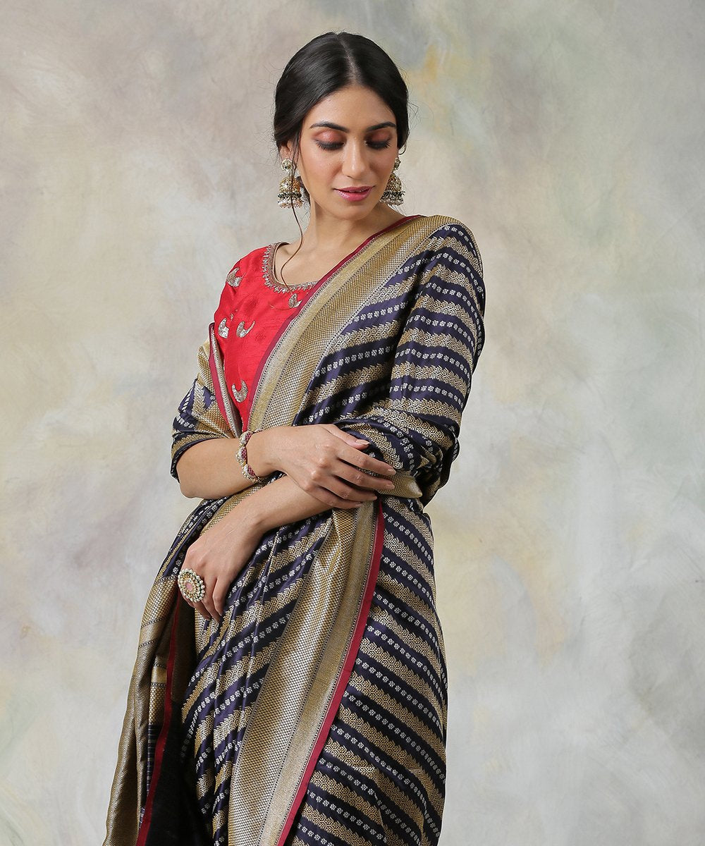 Handloom_Navy_Blue_Banarasi_Saree_with_Jamdani_Weave_and_Aada_Bel_WeaverStory_01