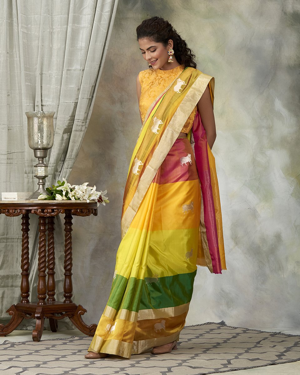 Handloom_Multicolor_Chanderi_Pure_Silk_Saree_with_Woven_Cow_Motifs_WeaverStory_02
