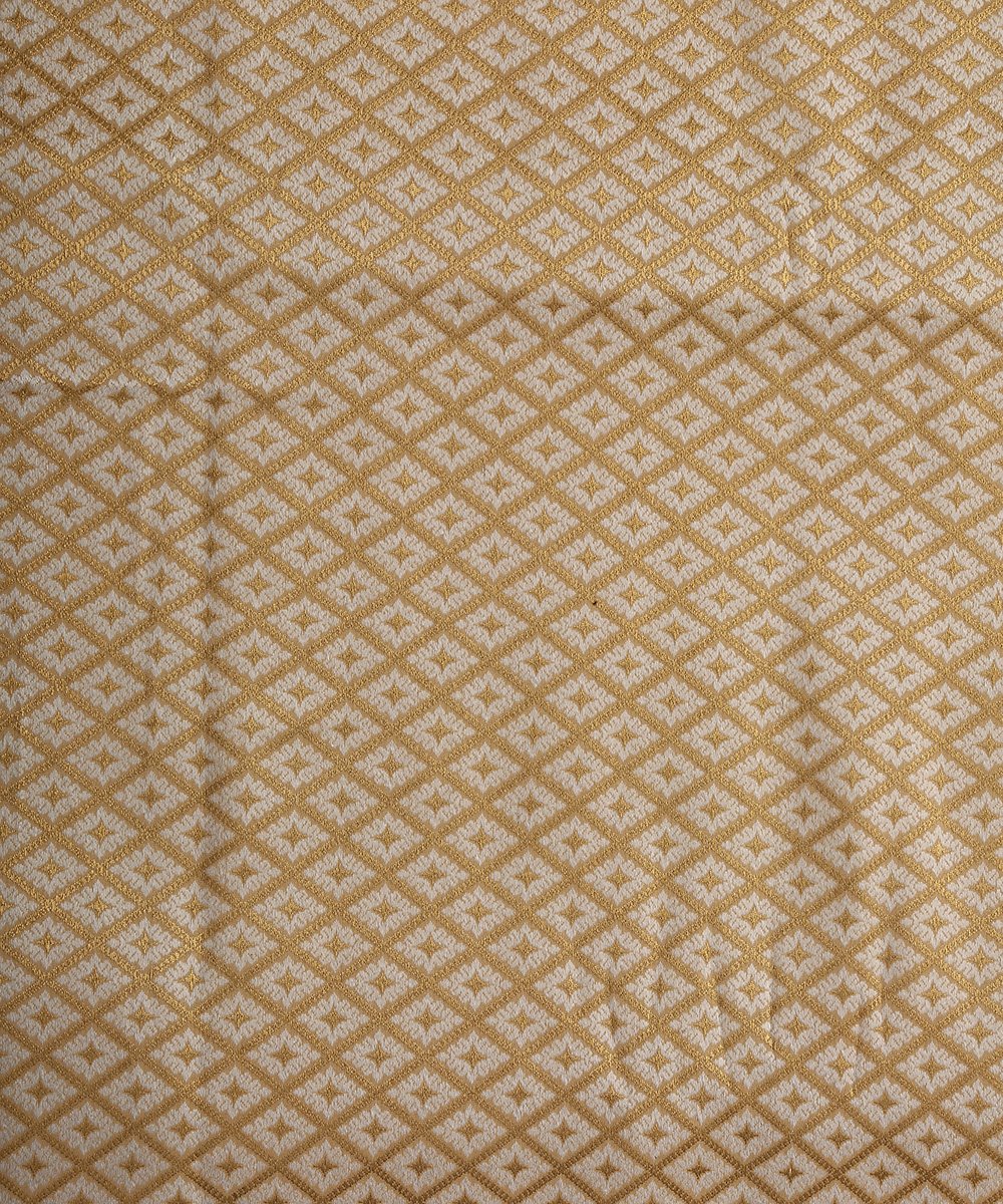 Handloom_Offwhite_and_Gold_Satin_Brocade_Banarasi_Fabric_with_Big_Checks_WeaverStory_03