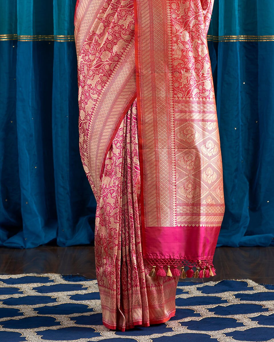 Handloom_Pink_and_Orange_Kimkhab_Shikargah_Banarasi_Saree._WeaverStory_04
