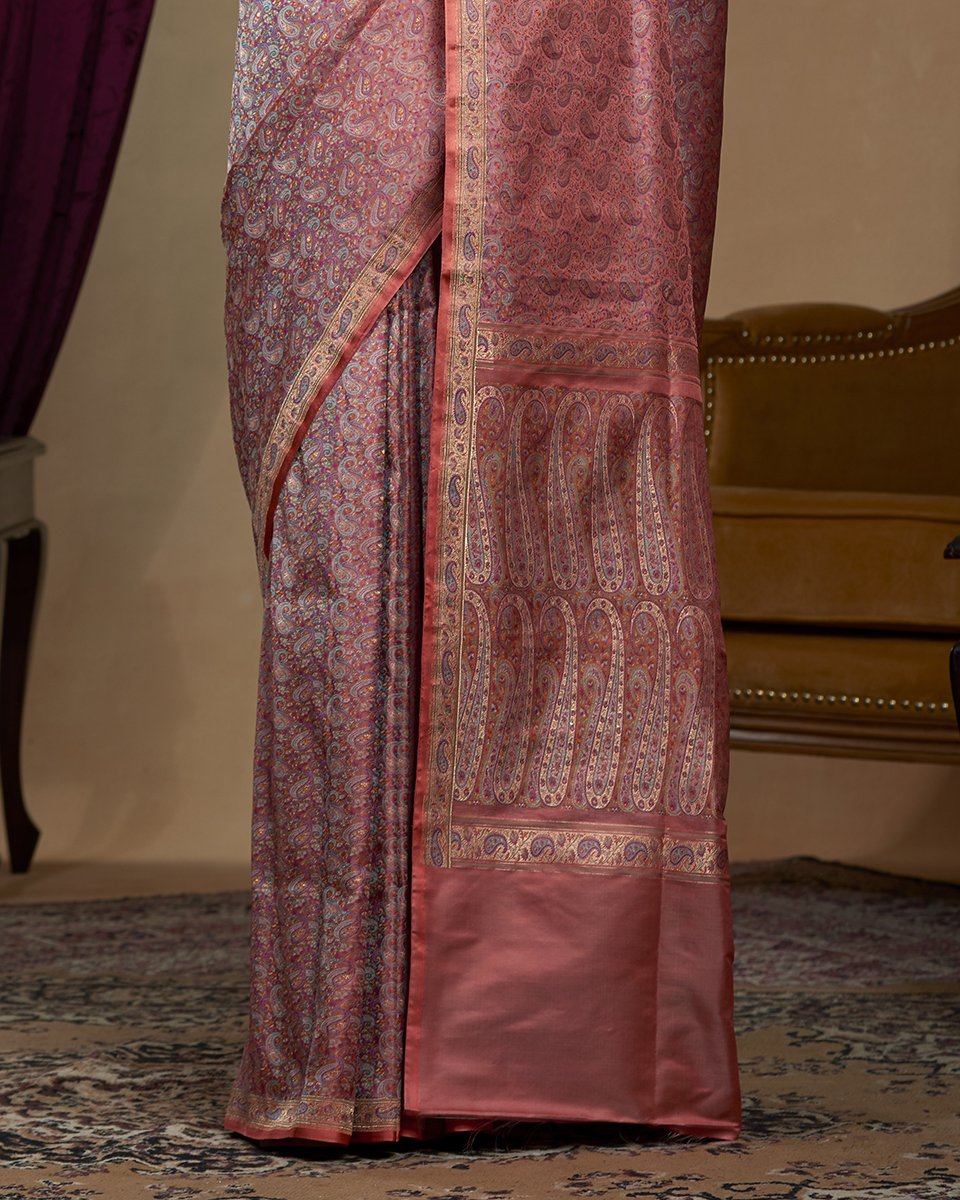 Handloom_Peach_Six_Color_Pure_Katan_Silk_Reshmi_Jamawar_Tanchoi_Saree_With_Zari_Border_WeaverStory_04
