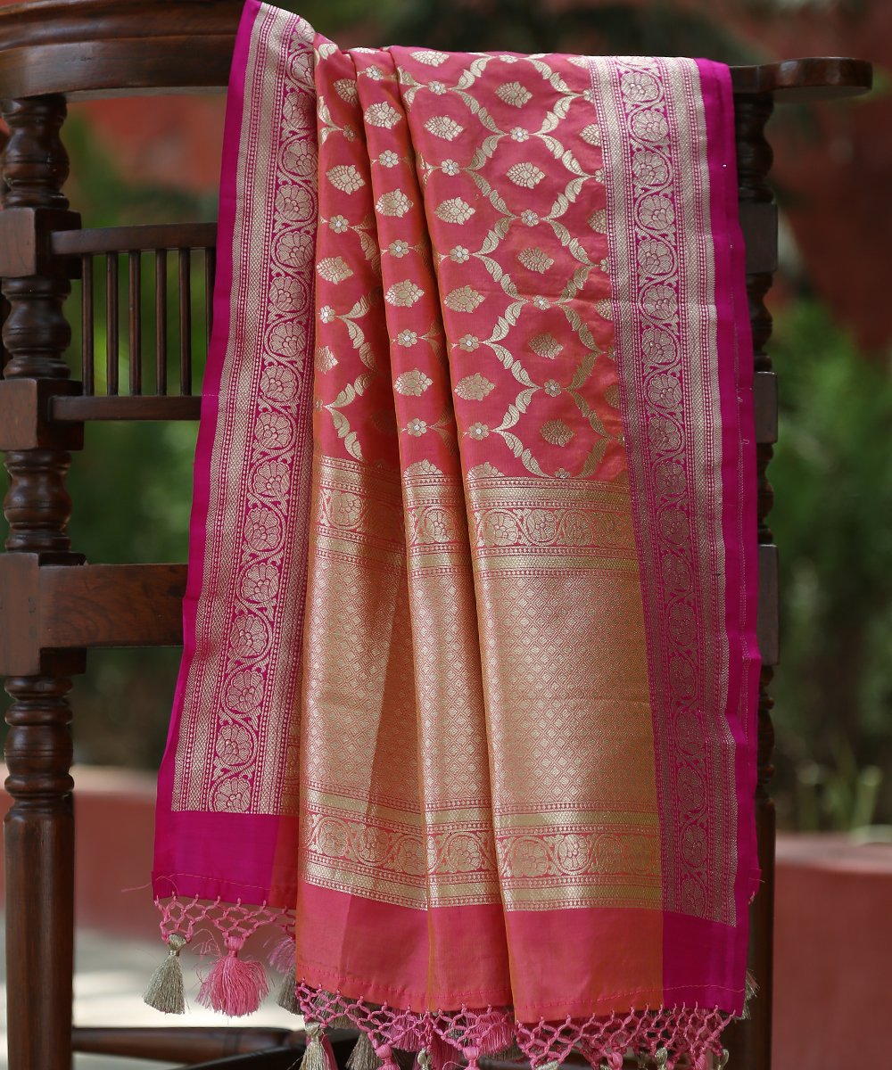 Handloom_Peach_Cutwork_Banarasi_Dupatta_with_Meenakari_Jaal_WeaverStory_01