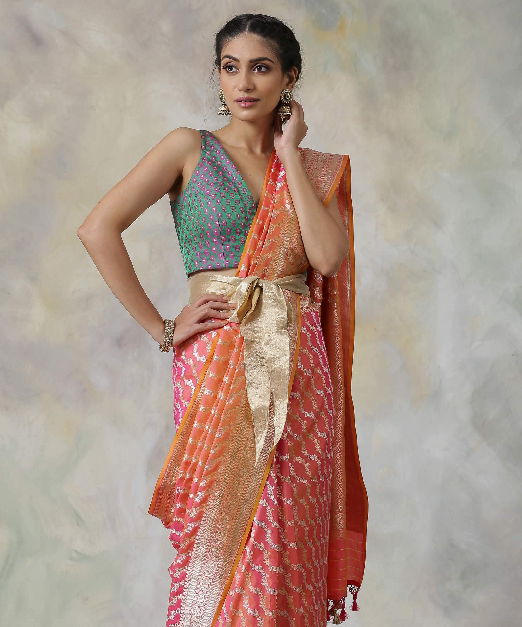 Handloom_Peach_Pure_Katan_Silk_Banarasi_Saree_with_Gold_and_Silver_Zari_WeaverStory_01