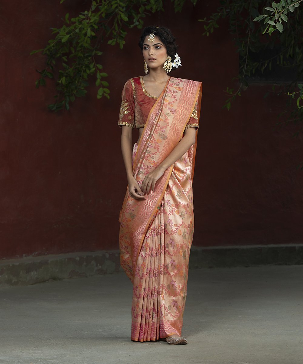 Handloom_Peach_Zari_Base_Katan_Silk_Banarasi_Saree_with_Meenakari_Jaal_WeaverStory_02