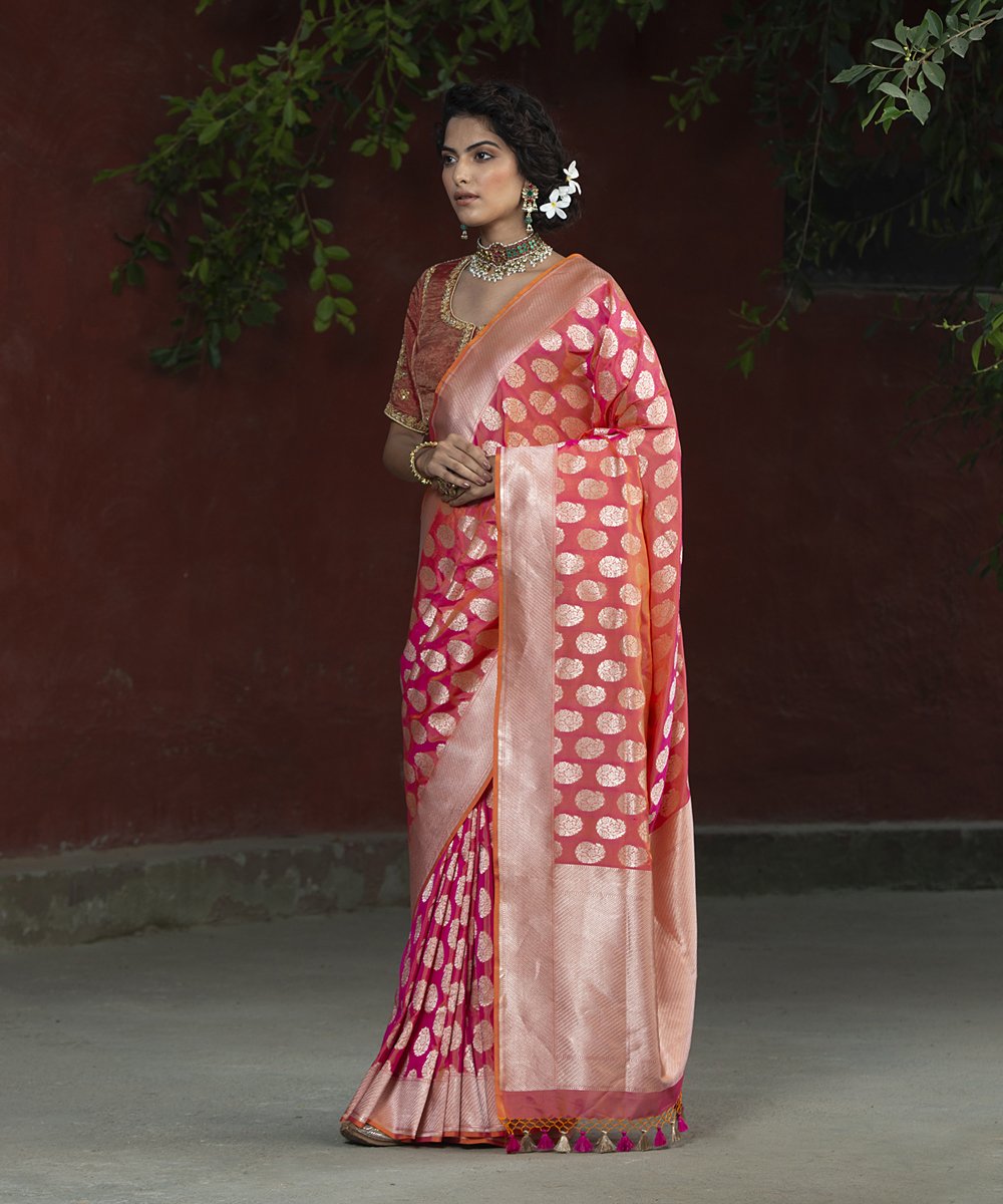 Handloom_Peach_and_Orange_Cutwork_Katan_Silk_Banarasi_Saree_with_Booti_Design_WeaverStory_02
