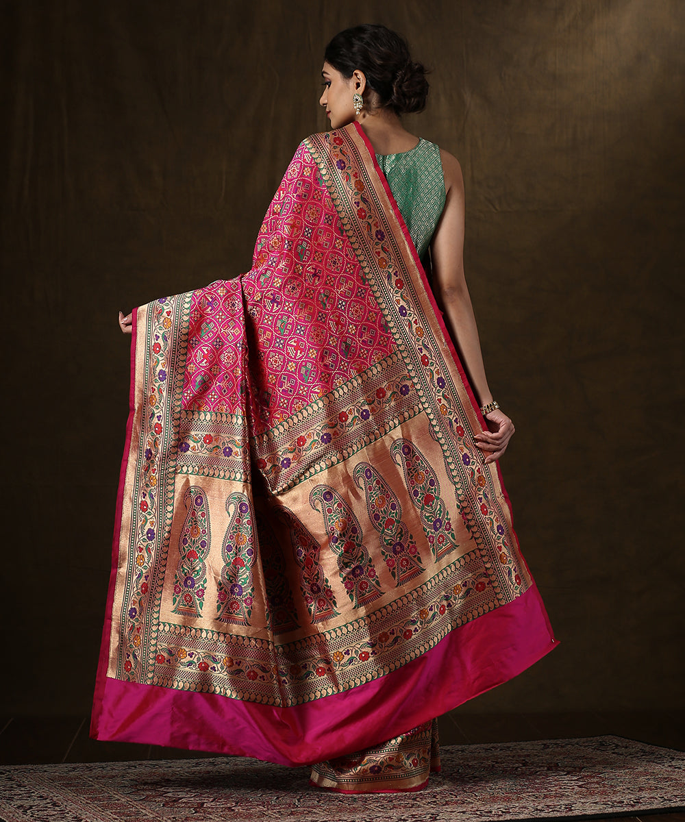 Handloom_Pink_Katan_Silk_Banarasi_Patola_Saree_with_Paisley_Pallu_WeaverStory_03