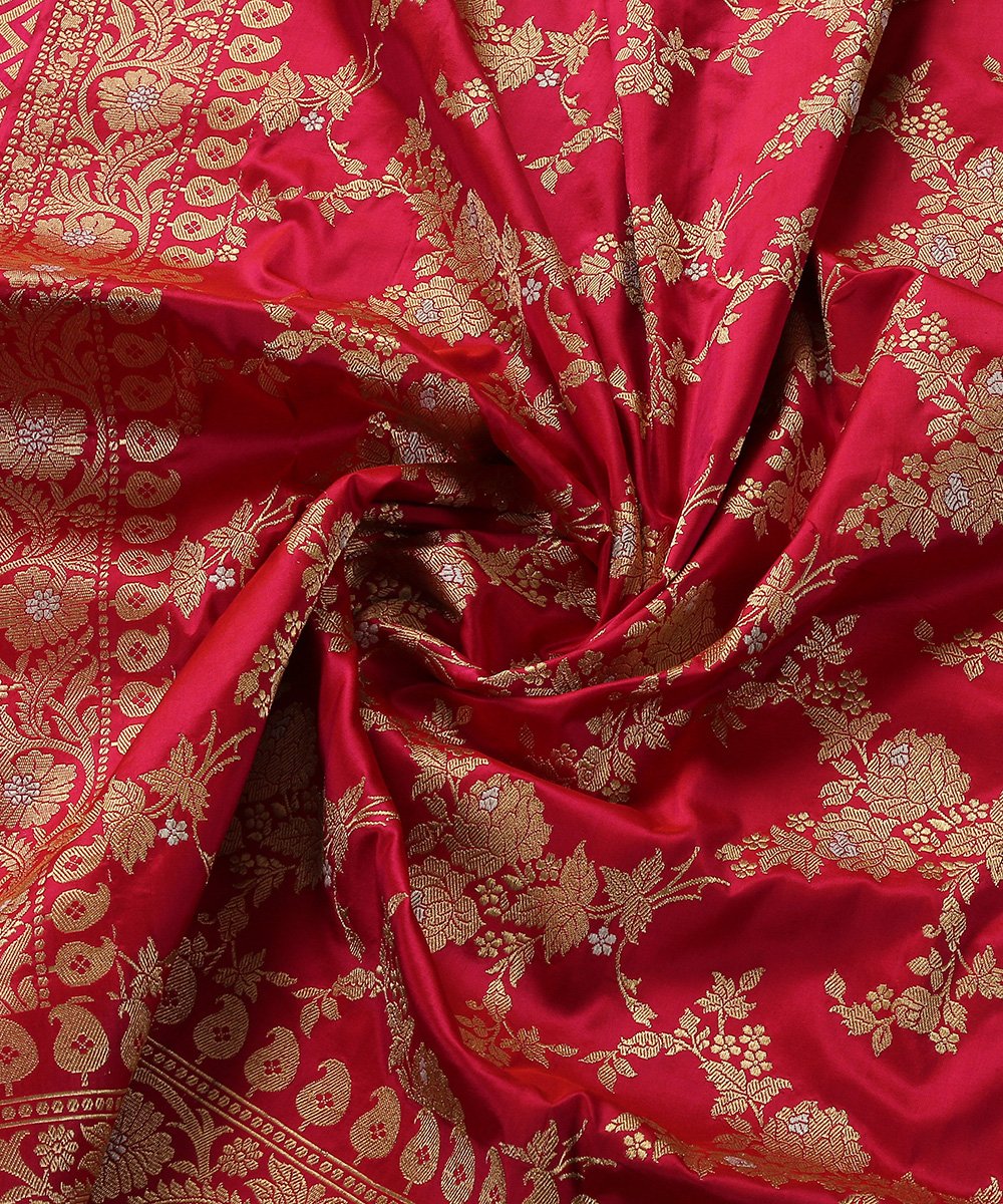 Handloom_Pink_And_Red_Dual_Tone_Pure_Katan_Silk_Kadhwa_Jangla_Banarasi_Dupatta_WeaverStory_06