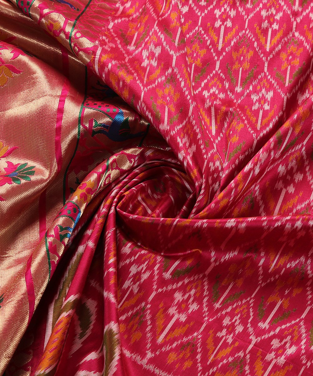 Handloom_Pink_Ashawali_Pure_Katan_Silk_Patola_Dupatta_With_Paithani_Border_WeaverStory_06