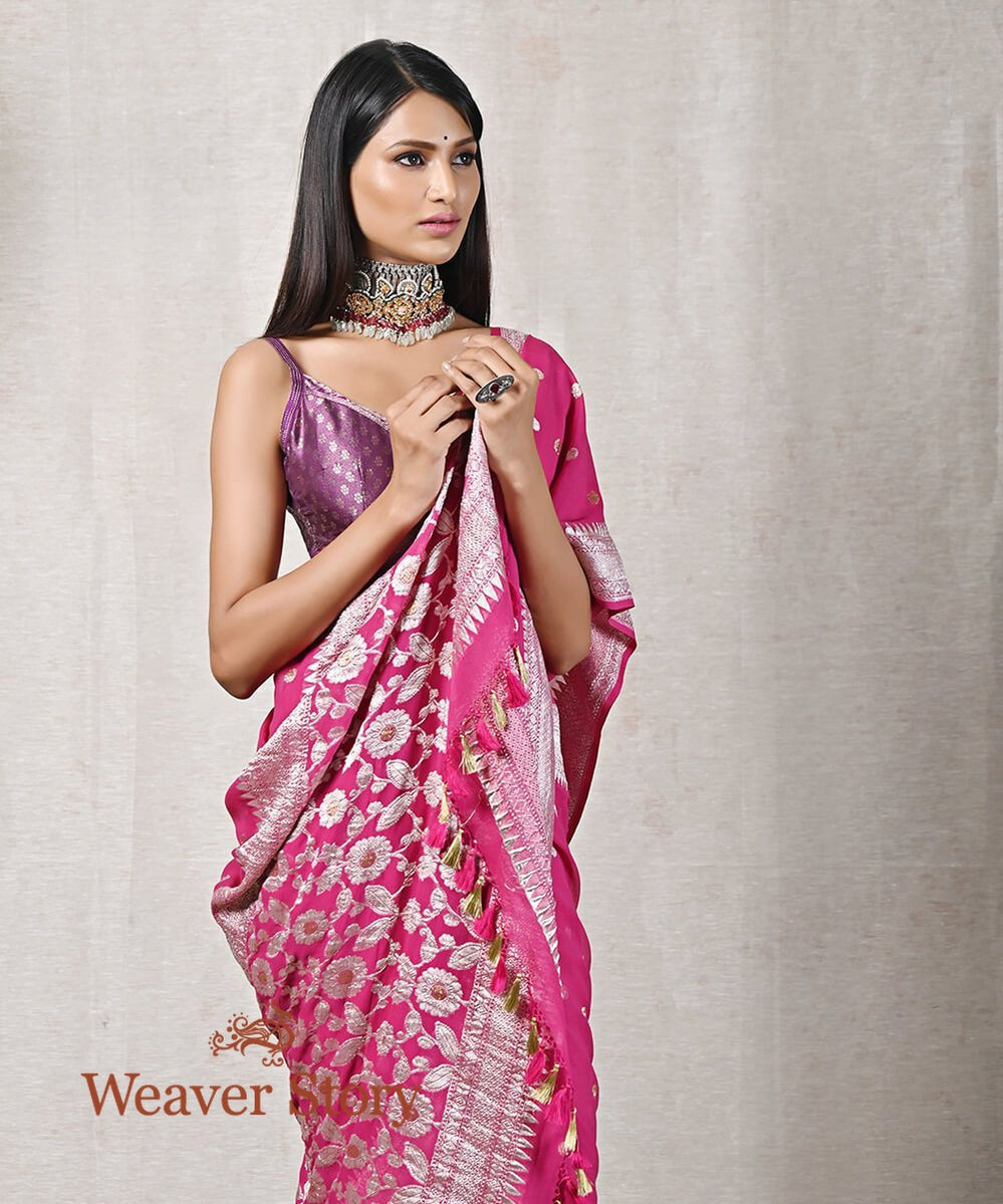 Handloom_Pink_Bootidar_Banarasi_Georgette_Saree_with_Silver_Zari_WeaverStory_01