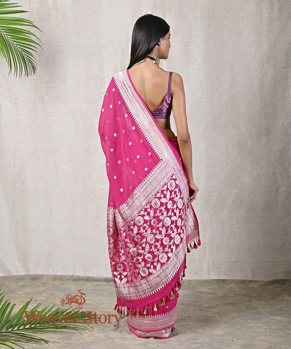 Handloom_Pink_Bootidar_Banarasi_Georgette_Saree_with_Silver_Zari_WeaverStory_03