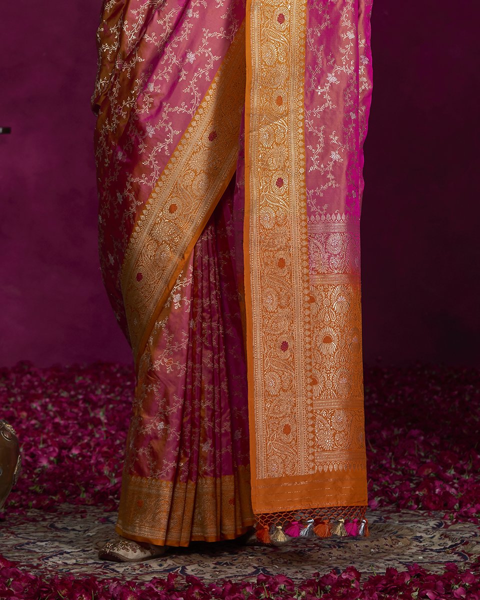 Handloom_Pink_Banarasi_Saree_with_Maheen_Jaal_and_Orange_Border_WeaverStory_04