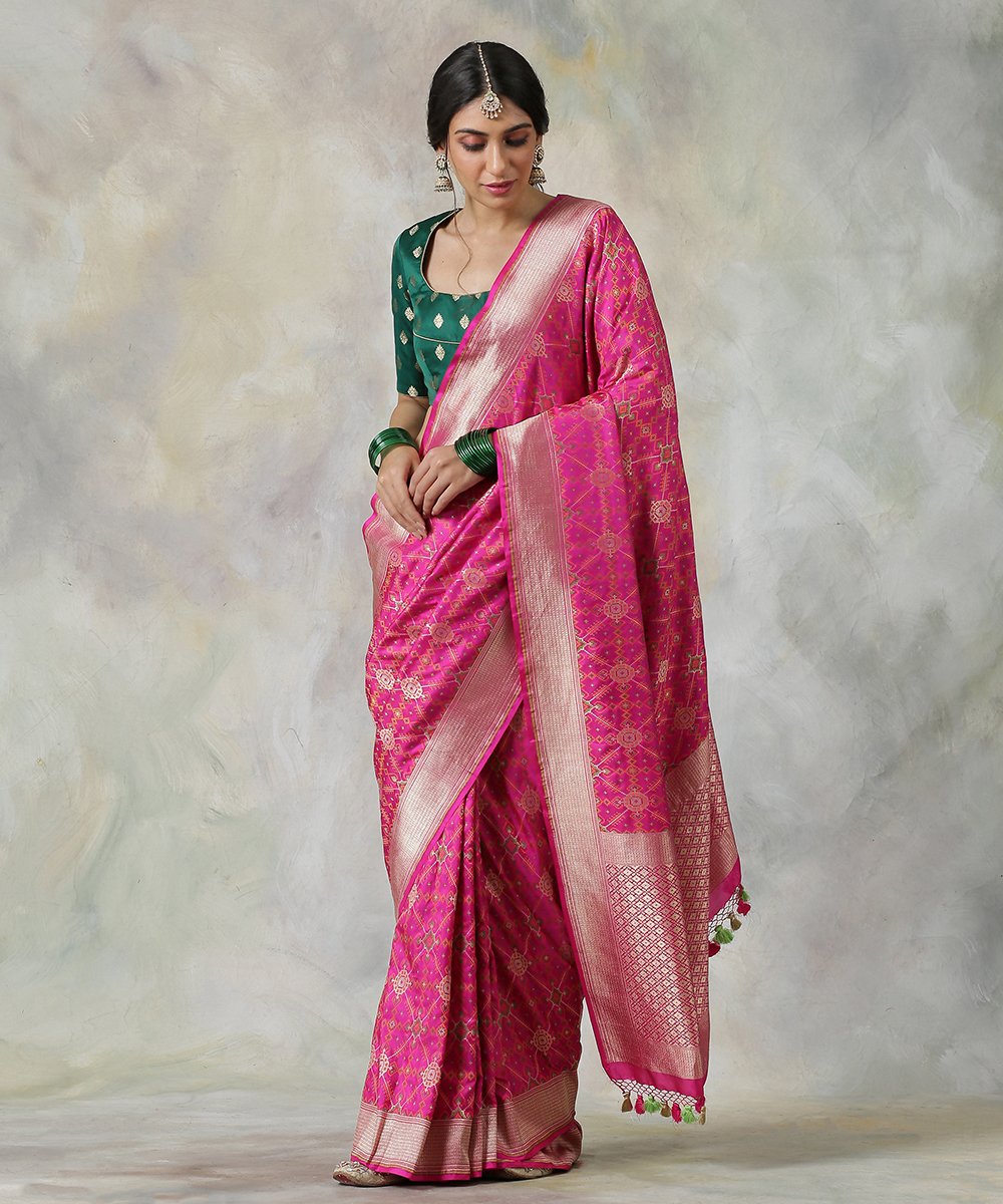 Handloom_Pink_Katan_Silk_Banarasi_Patola_Saree_with_Meenakari_WeaverStory_02