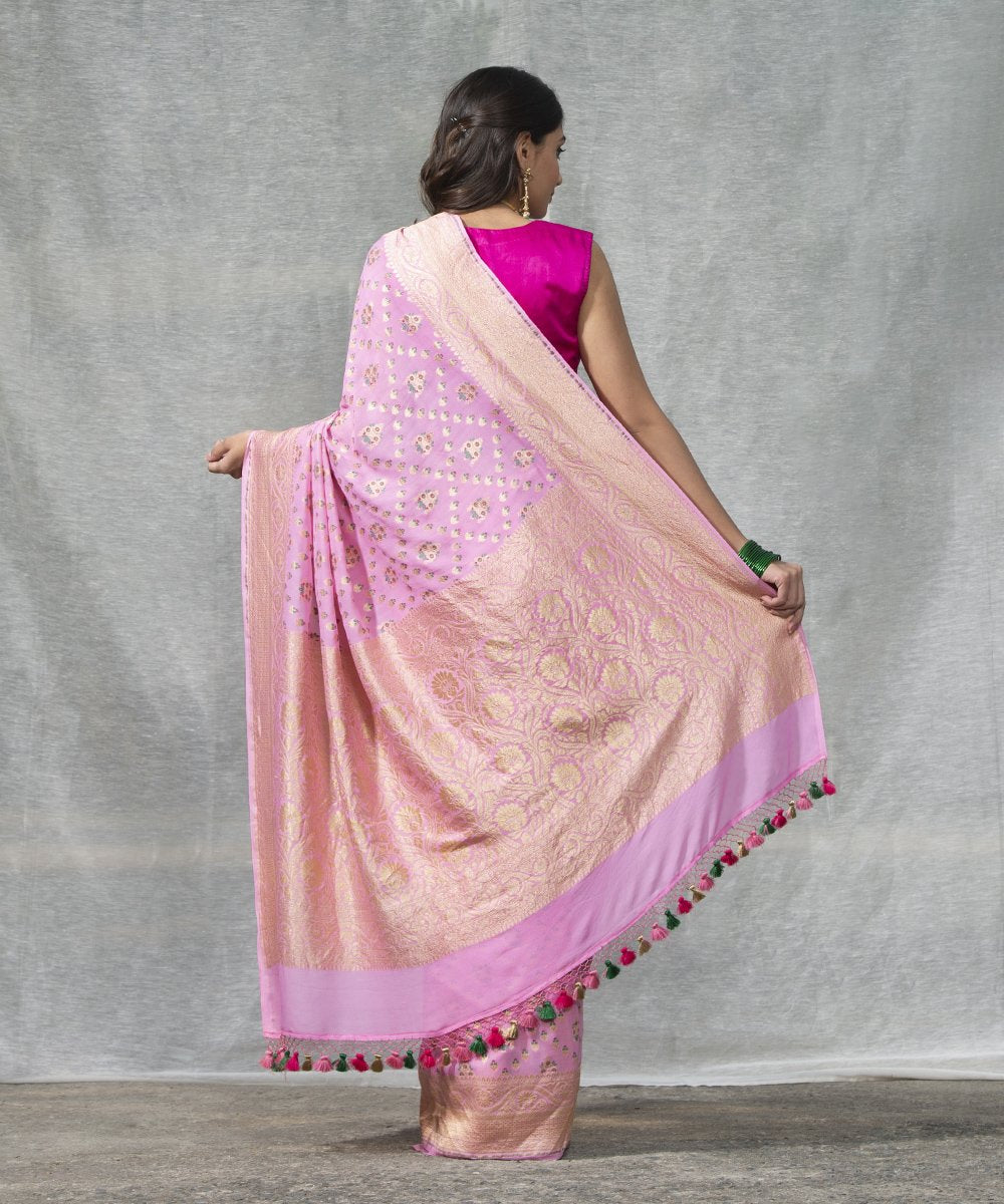 Handloom_Pink_Pure_Georgette_Banarasi_Saree_with_Meenkari_Booti_WeaverStory_03