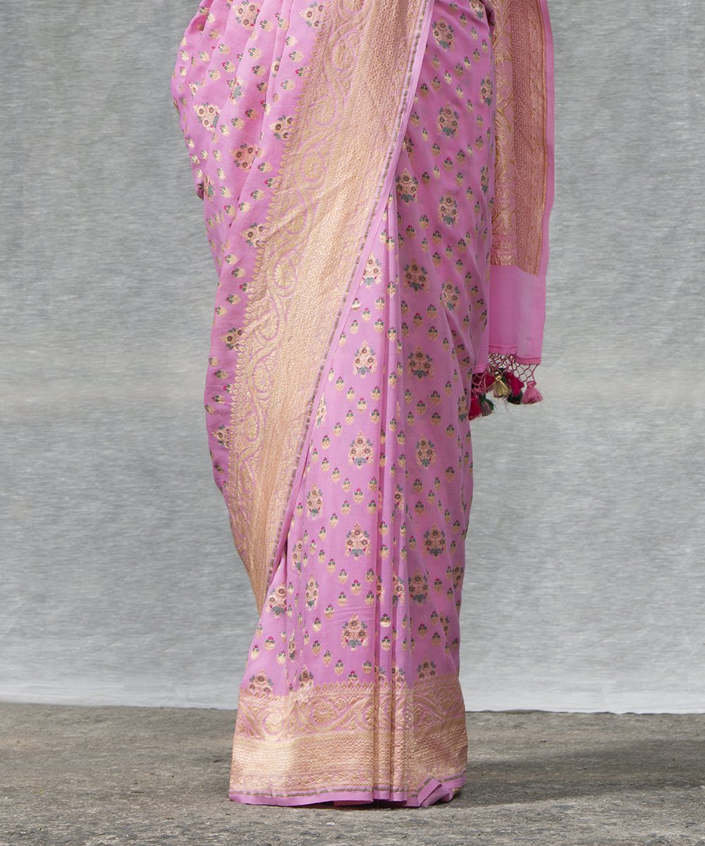 Handloom_Pink_Pure_Georgette_Banarasi_Saree_with_Meenkari_Booti_WeaverStory_04