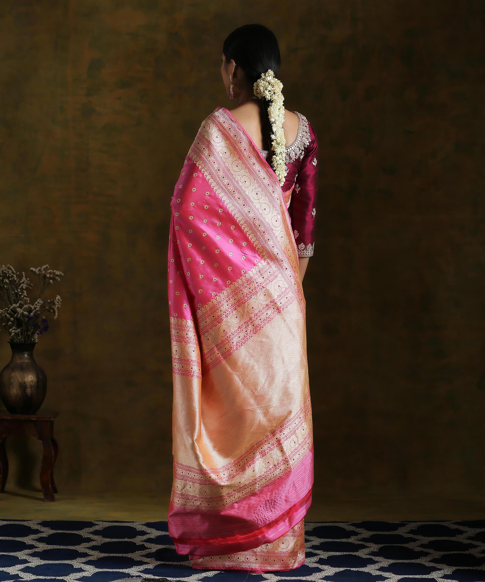 Handloom_Gulabi_Pink_Pure_Katan_Silk_Banarasi_Saree_with_Guldaudi_Boota_WeaverStory_02