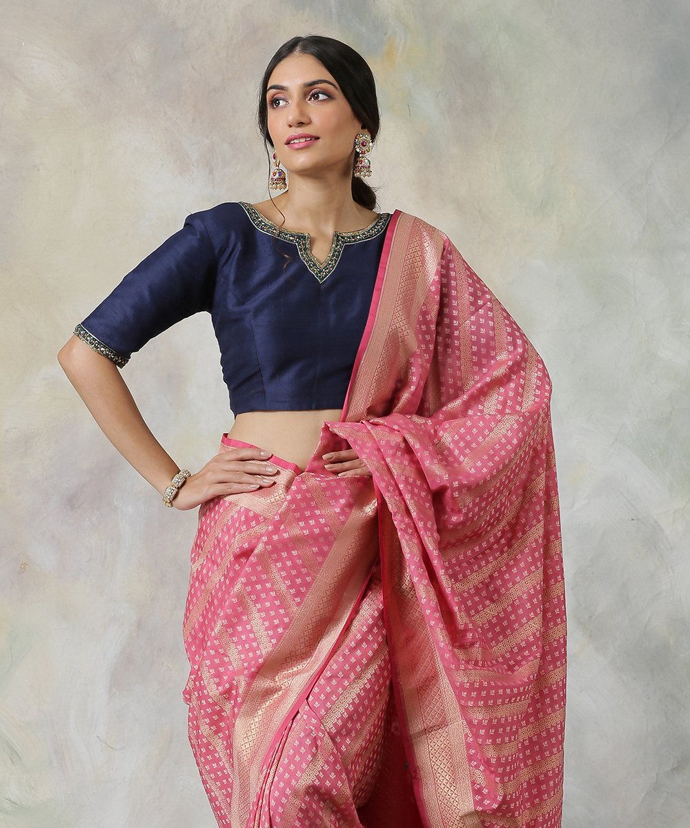 Handloom_Rose_Pink_Katan_Georgette_Banarasi_Saree_with_Aada_Bel_WeaverStory_01