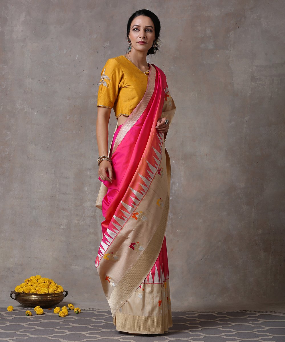 Handloom_Pink_Pure_Katan_Silk_Ektara_Banarasi_saree_With_Tusser_Border_WeaverStory_02