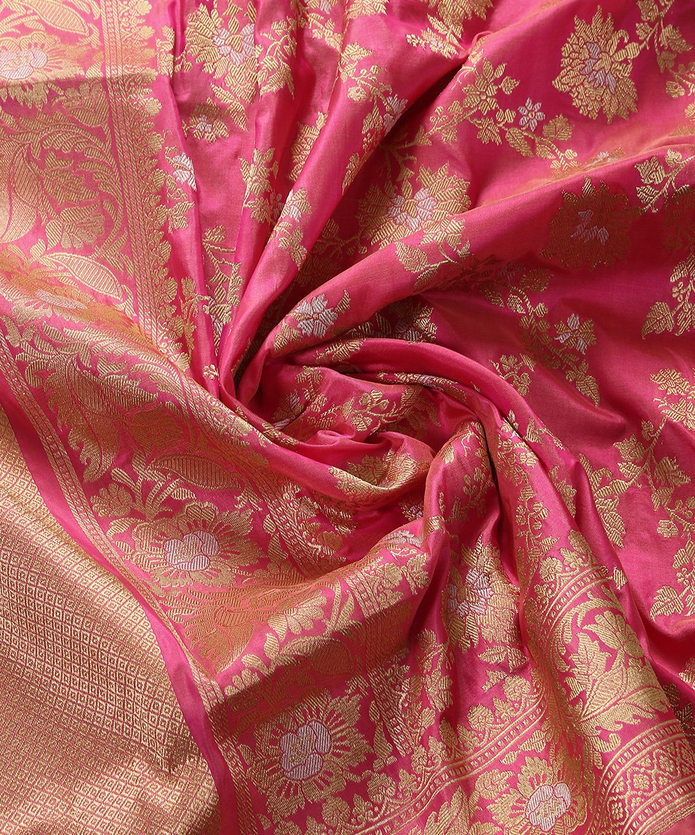 Handloom_Pink_Dual_Tone_Pure_Katan_Silk_Sona_Rupa_Kadhwa_Jangla_Banarasi_Dupatta_WeaverStory_06