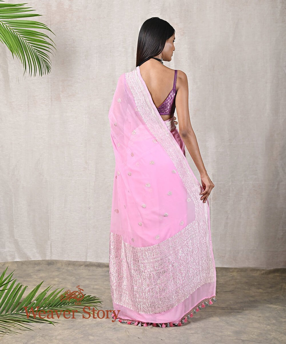 Handloom_Banarasi_Georgette_Saree_in_Pink_with_Silver_Zari_WeaverStory_03