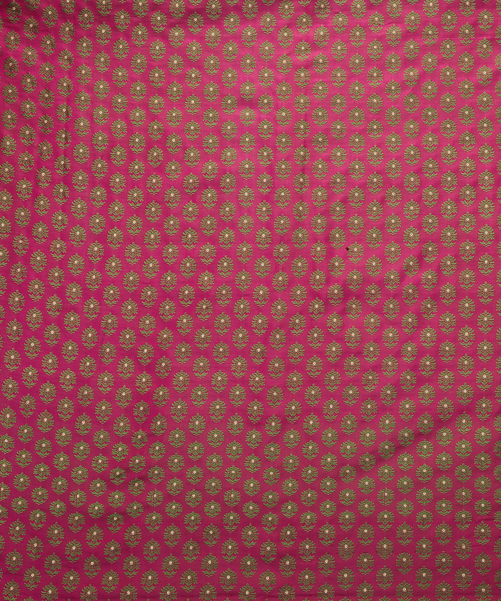Handloom Pink And Green Dual Tone Pure Katan Silk Zari Booti Banarasi Fabric