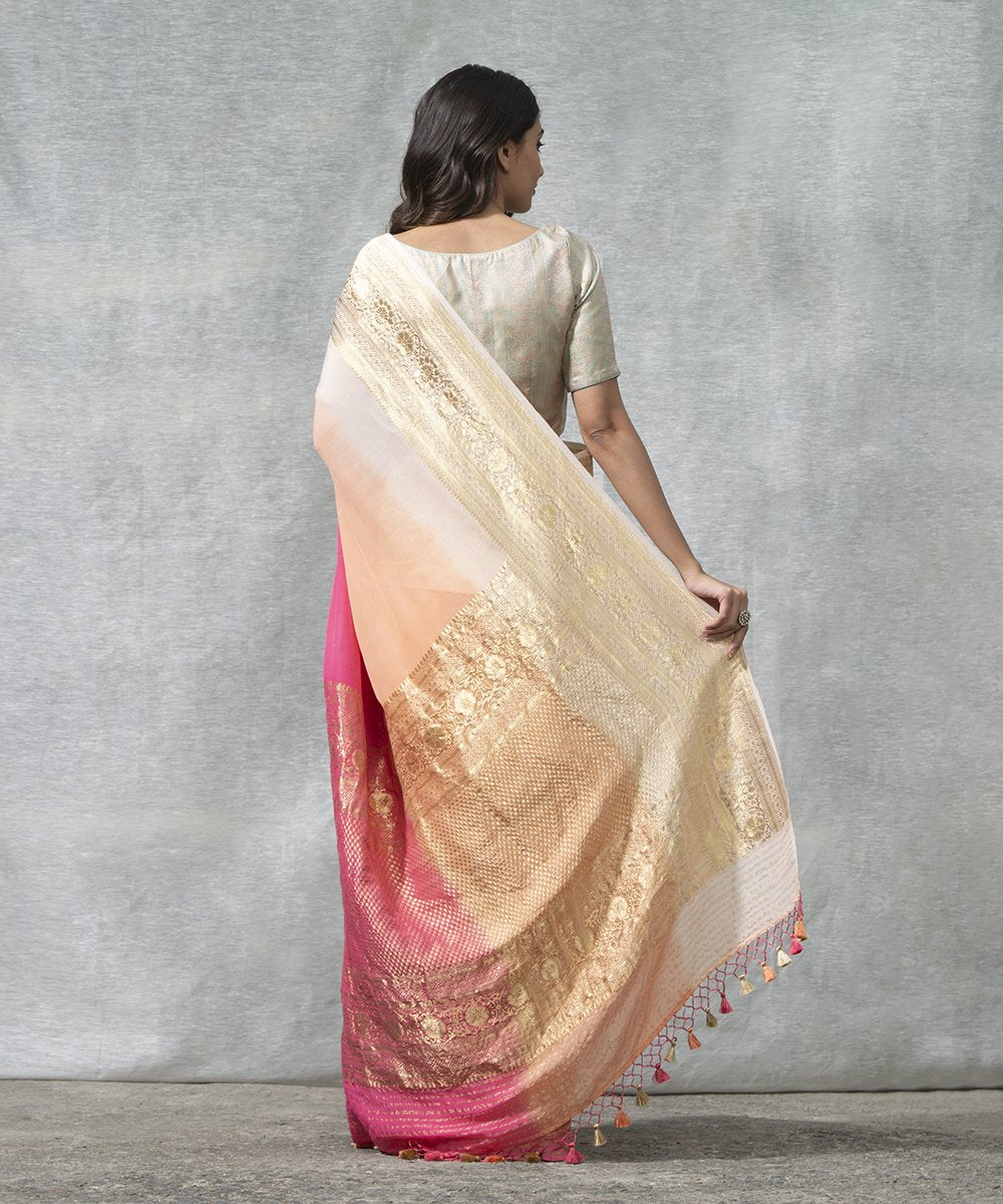 Handloom_Pink_and_Peach_Dual_Tone_Georgette_Banarasi_Saree_With_Kadhwa_Border_WeaverStory_03
