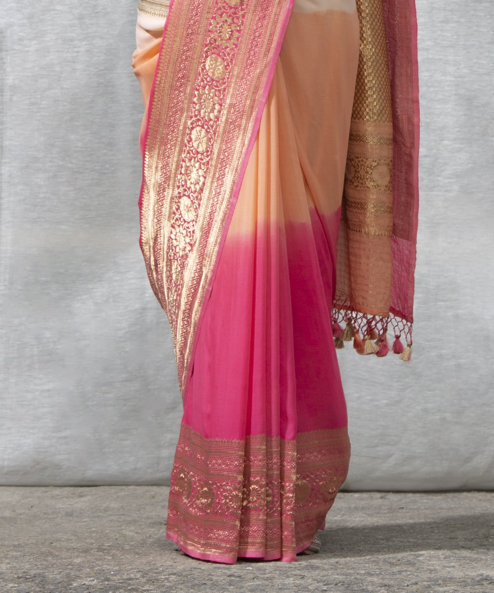 Handloom_Pink_and_Peach_Dual_Tone_Georgette_Banarasi_Saree_With_Kadhwa_Border_WeaverStory_04