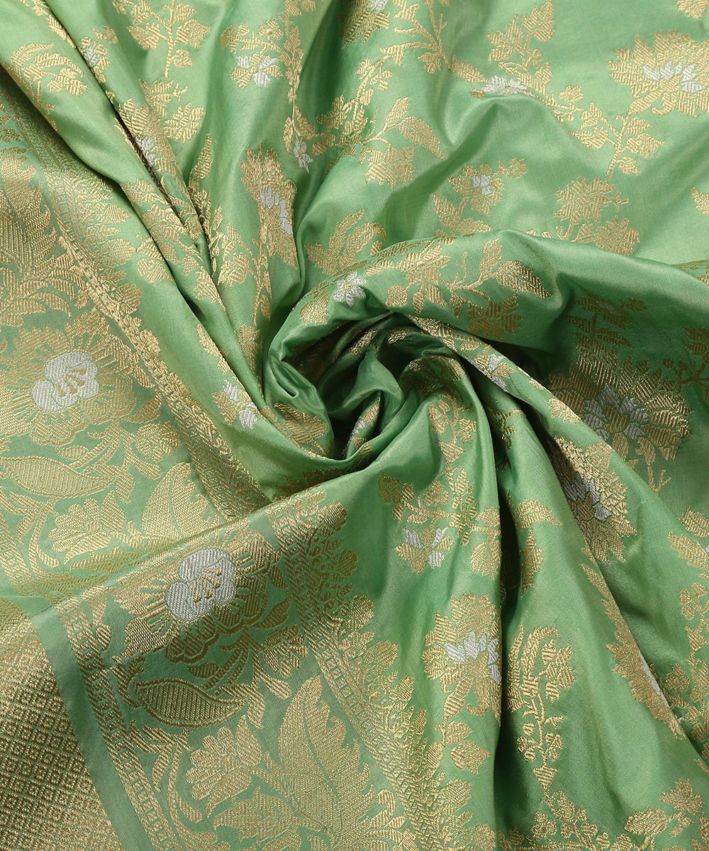 Handloom_Pista_Green_And_Yellow_Dual_Tone_Katan_Silk_Kadhwa_Jangla_Dupatta_WeaverStory_06