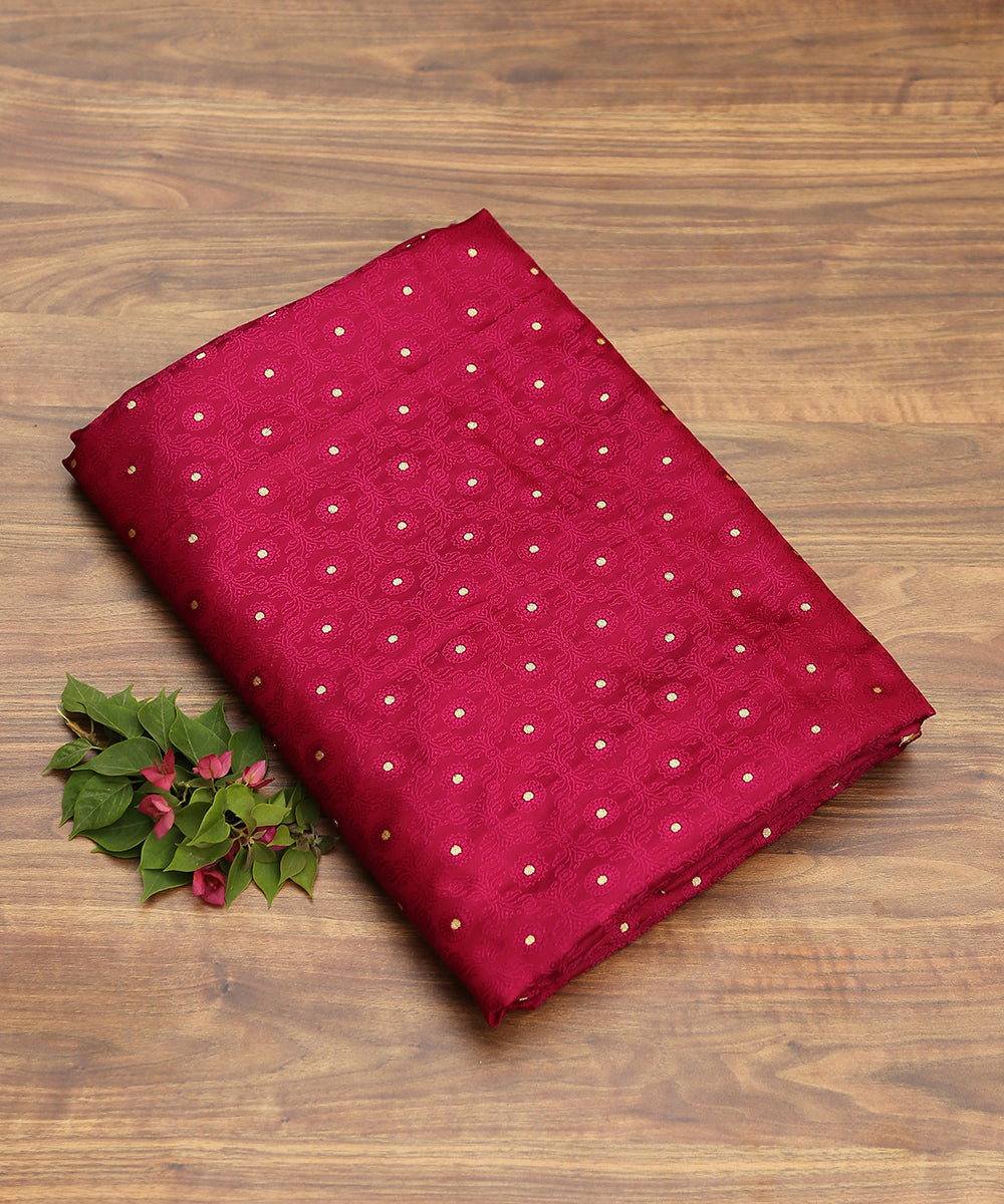 Handloom Pure Katan Silk Tanchoi Banarasi Fabric With Zari Booti