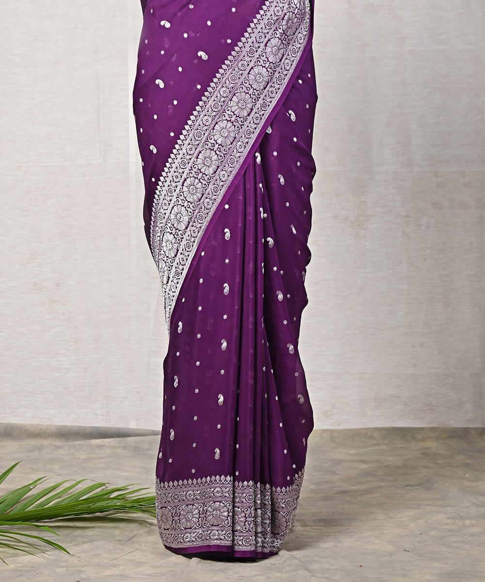 Handloom_Purple_Banarasi_Georgette_Saree_with_Silver_Zari_Work_WeaverStory_04