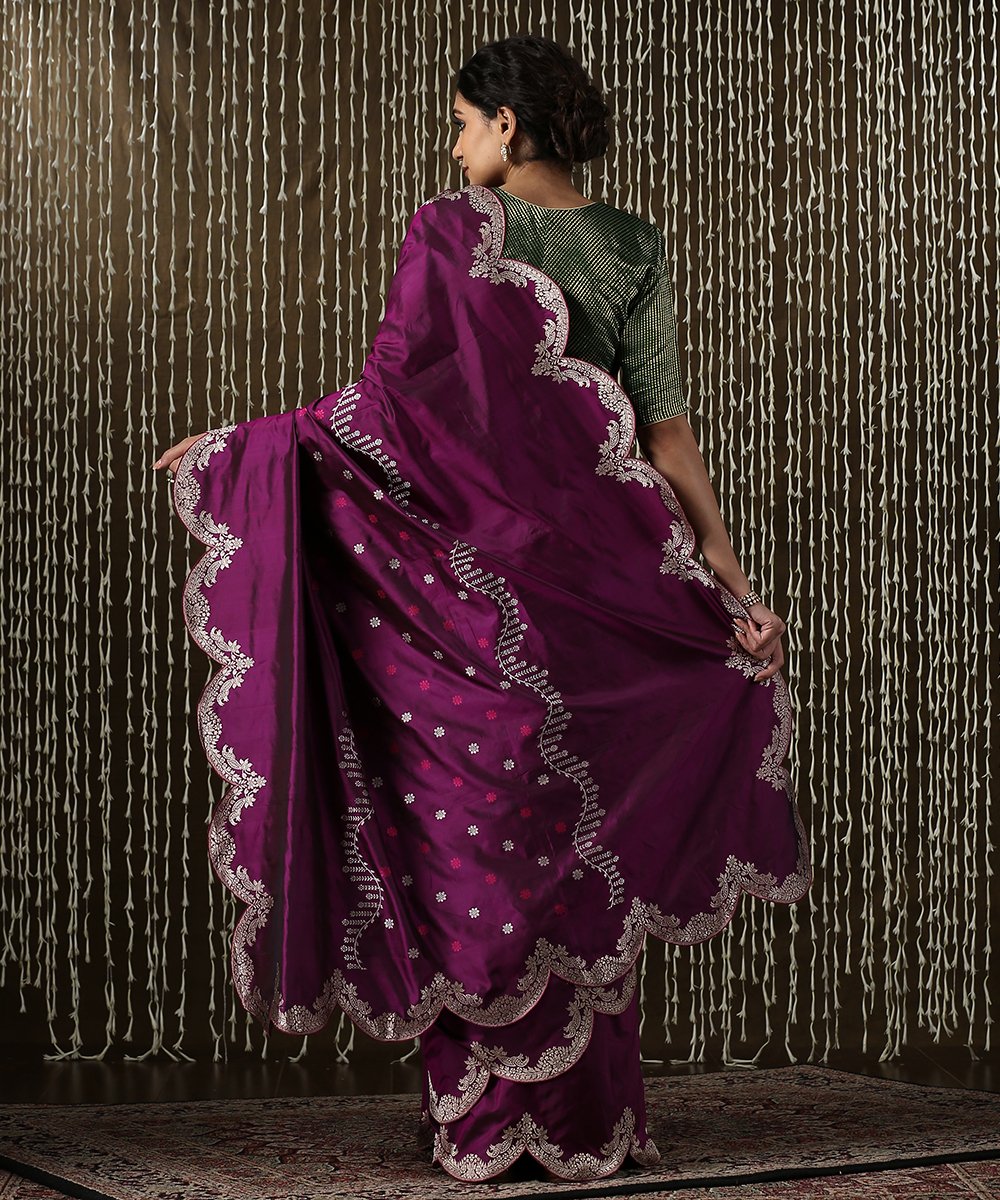 Handloom_Purple_Banarasi_Katan_Silk_Saree_with_Scallop_Border_and_Green_Blouse_WeaverStory_03