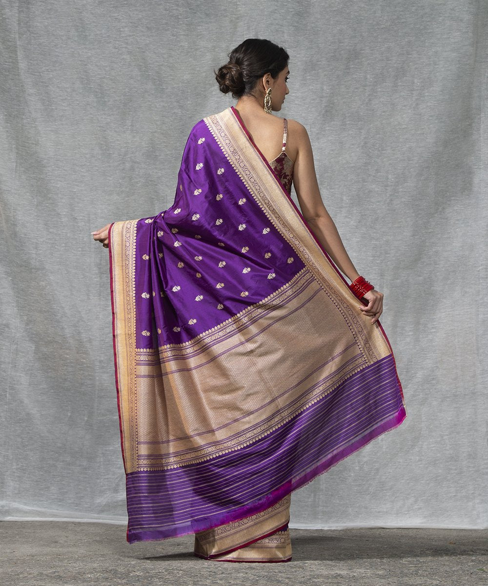 Handloom_Purple_Kadhwa_Katan_Silk_Banarasi_Saree_with_Floral_Booti_and_Red_Selvedge_WeaverStory_03
