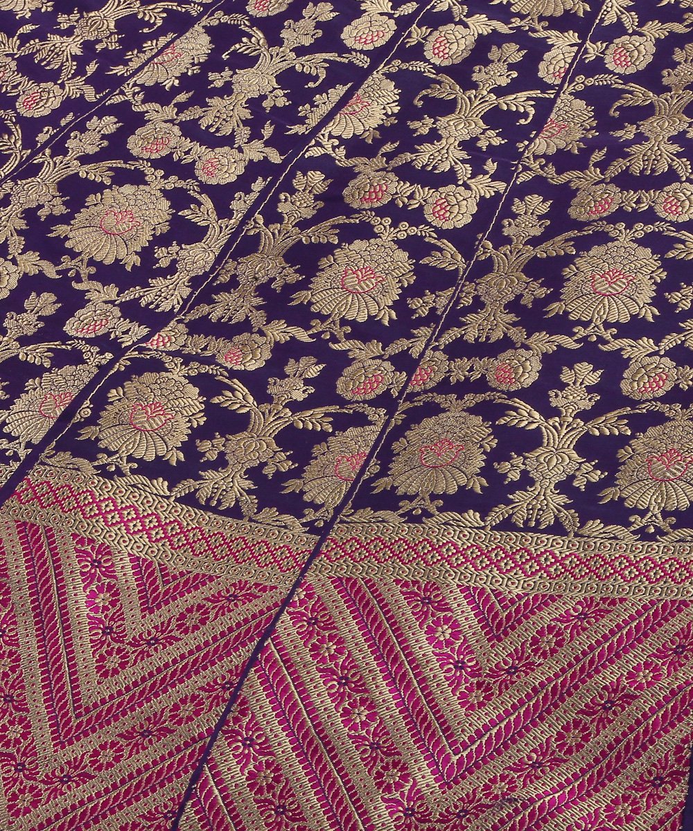 Handloom_Purple_Odhana_Jangla_Katan_Silk_Banarasi_Lehenga_With_Pink_Meenakari_Design_WeaverStory_03