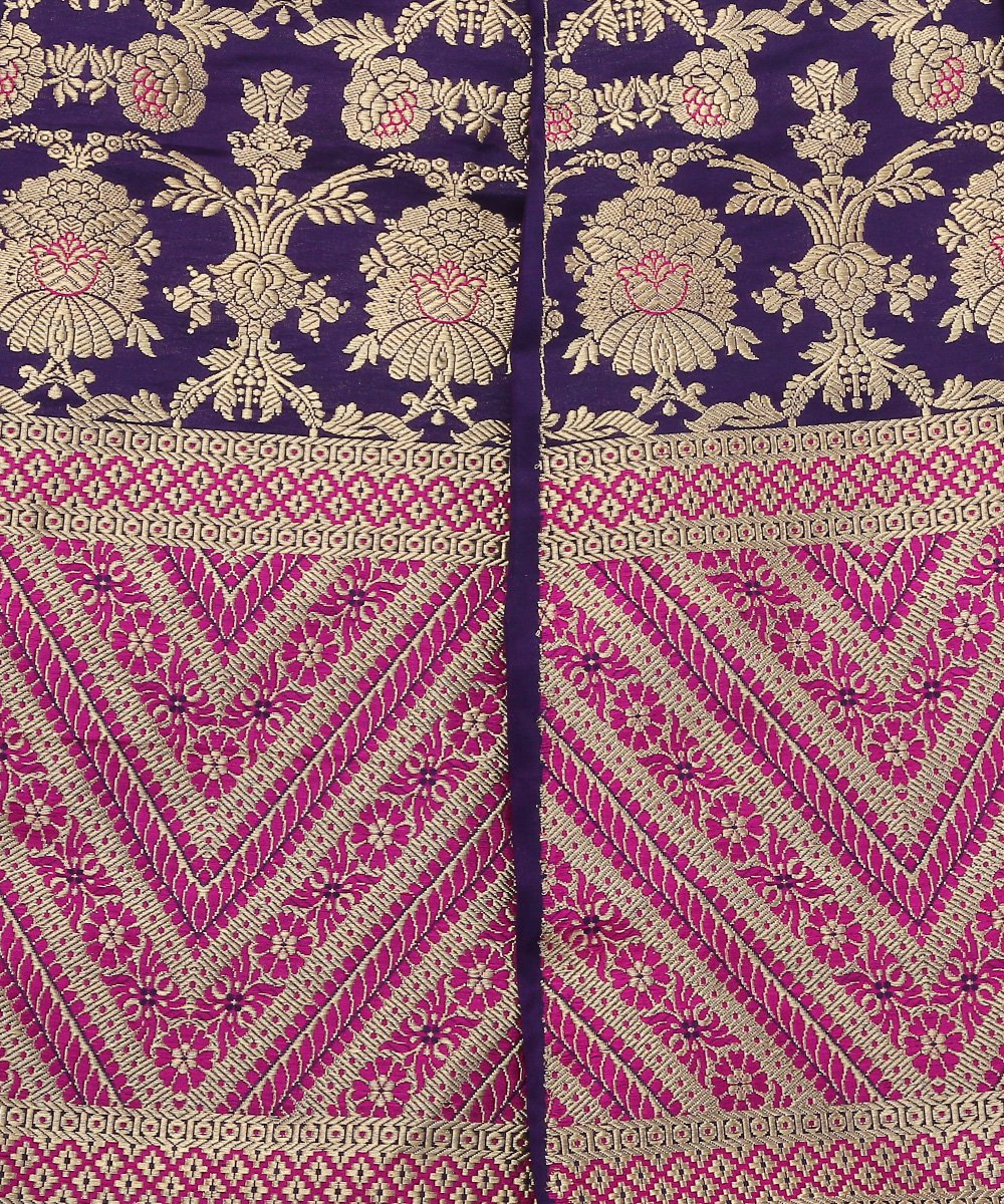 Handloom_Purple_Odhana_Jangla_Katan_Silk_Banarasi_Lehenga_With_Pink_Meenakari_Design_WeaverStory_04