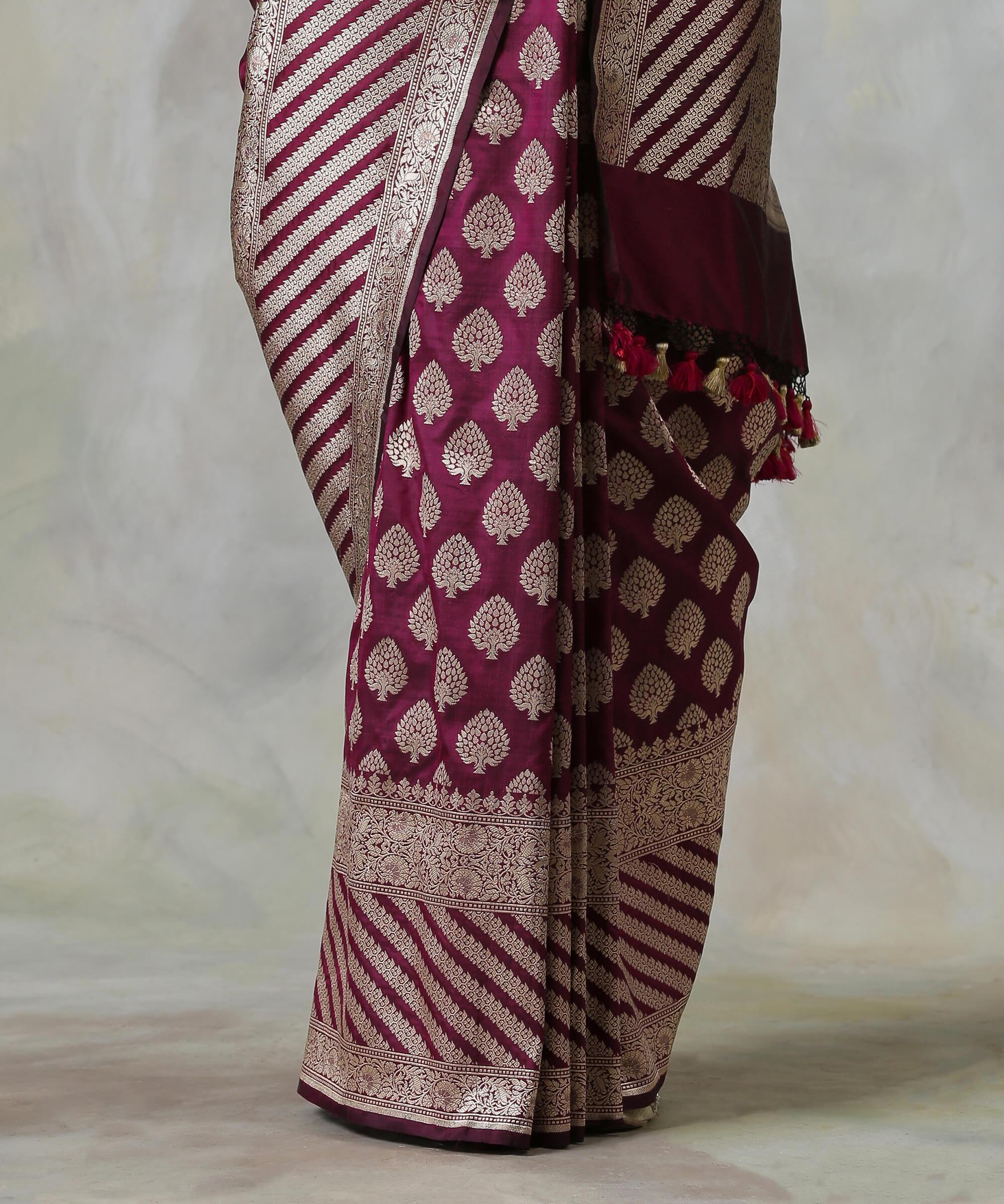 Handloom_Dark_Wine_Banarasi_Katan_Silk_Saree_with_a_Broad_Border_WeaverStory_04