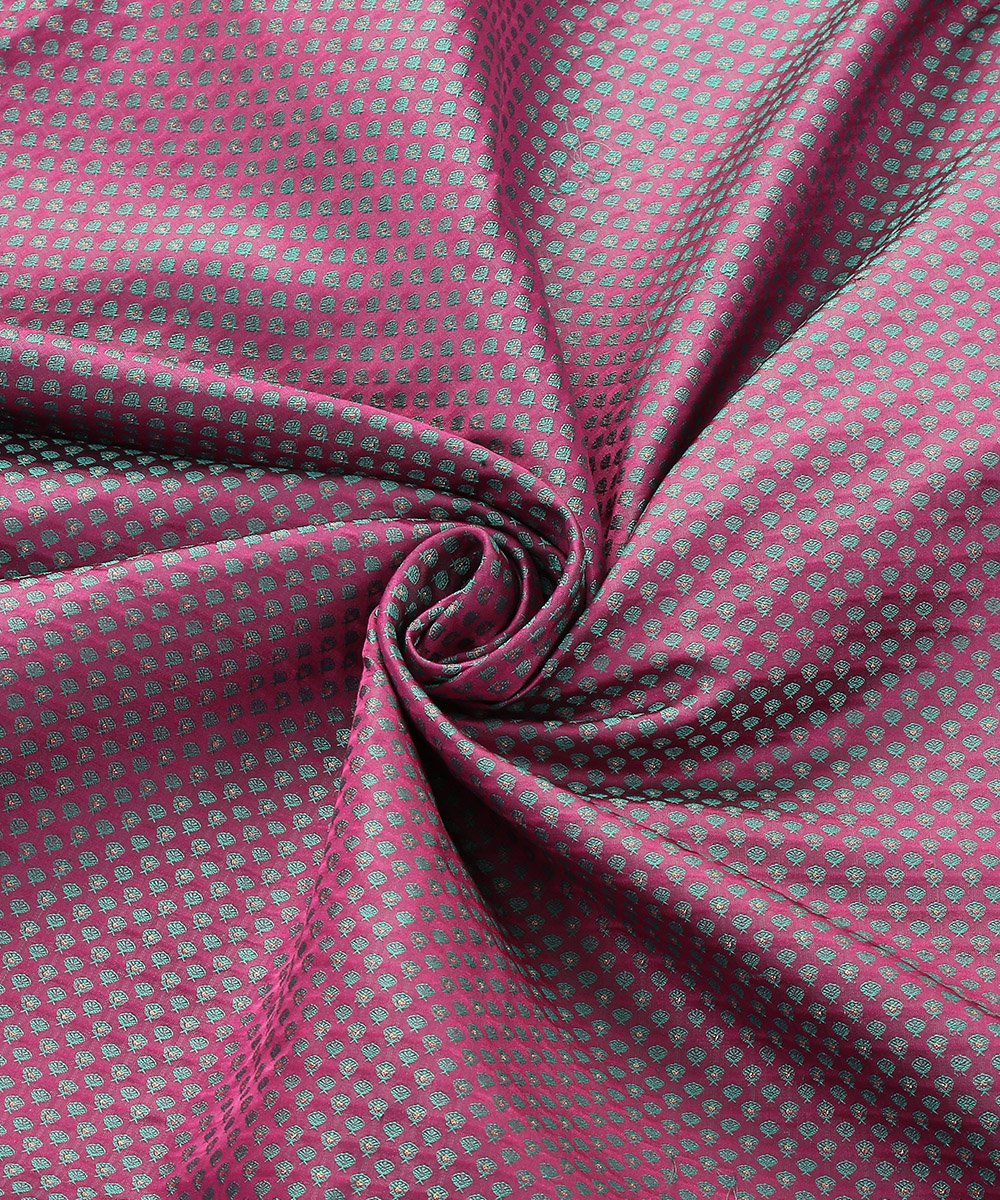 Handloom_Purple_and_Teal_Green_Dual_Tone_Pure_Karan_Silk_Banarasi_Fabric_with_Small_Zari_Booti_WeaverStory_05