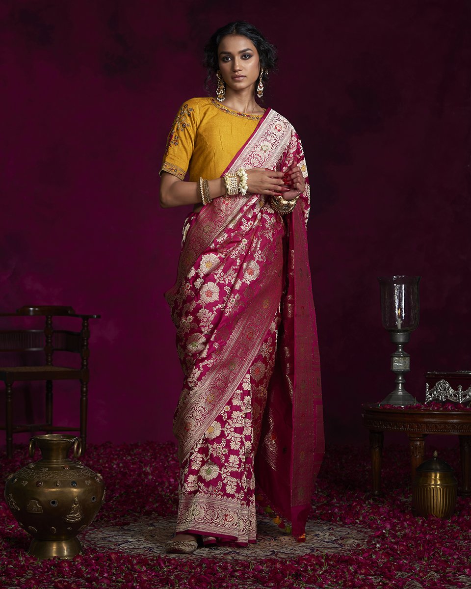 Handloom_Rani_Pink_Katan_Silk_Banarasi_Jangla_Saree_with_Meenakari_WeaverStory_02