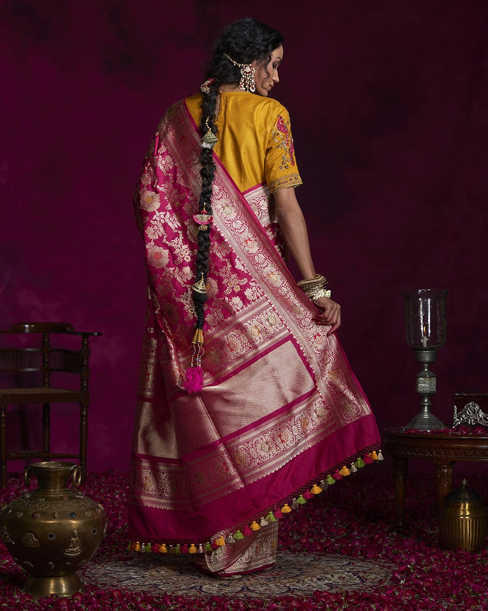 Handloom_Rani_Pink_Katan_Silk_Banarasi_Jangla_Saree_with_Meenakari_WeaverStory_03