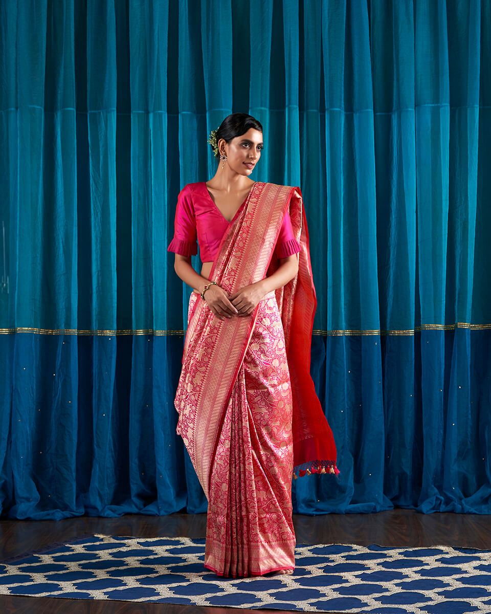 Handloom_Rani_Pink_Kimkhab_Shikargah_Saree_WeaverStory_02