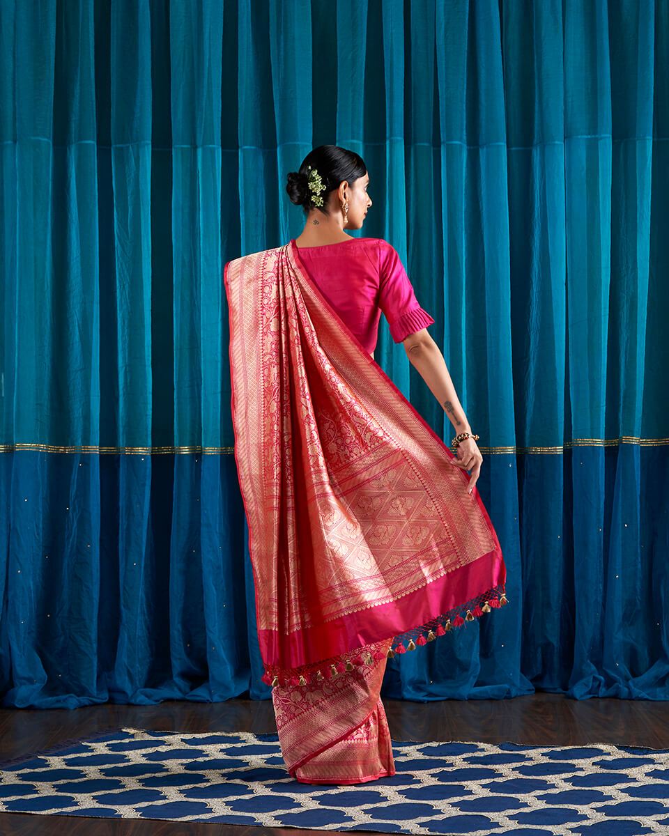 Handloom_Rani_Pink_Kimkhab_Shikargah_Saree_WeaverStory_03