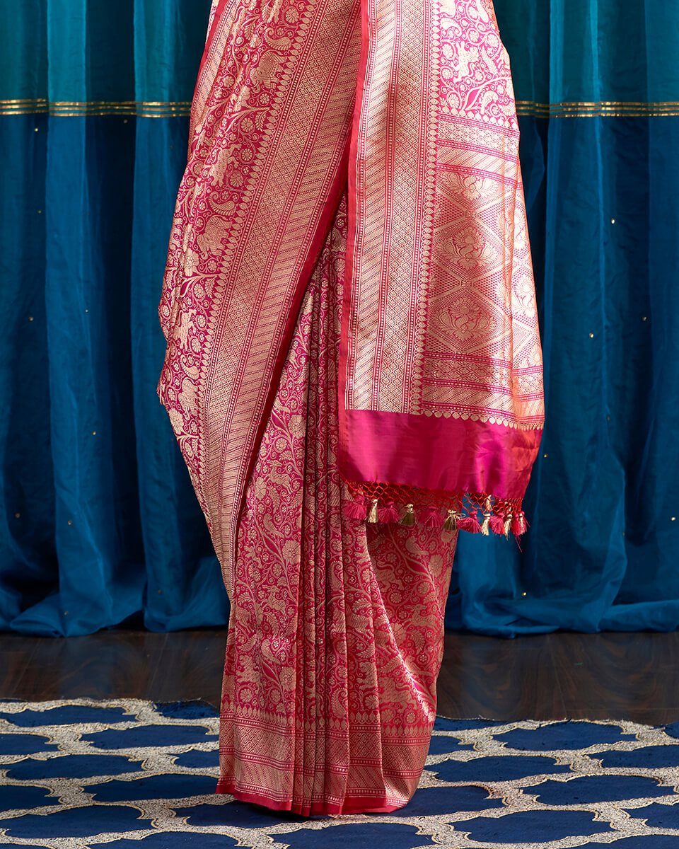 Handloom_Rani_Pink_Kimkhab_Shikargah_Saree_WeaverStory_04