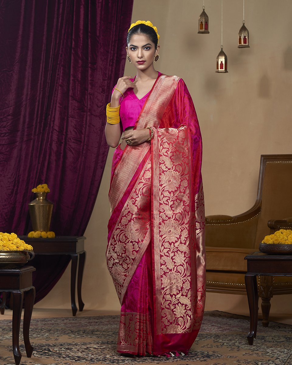 Handloom_Rani_Pink_Mehraab_Border_Pure_Katan_Silk_Tanchoi_Banarasi_Saree_WeaverStory_02