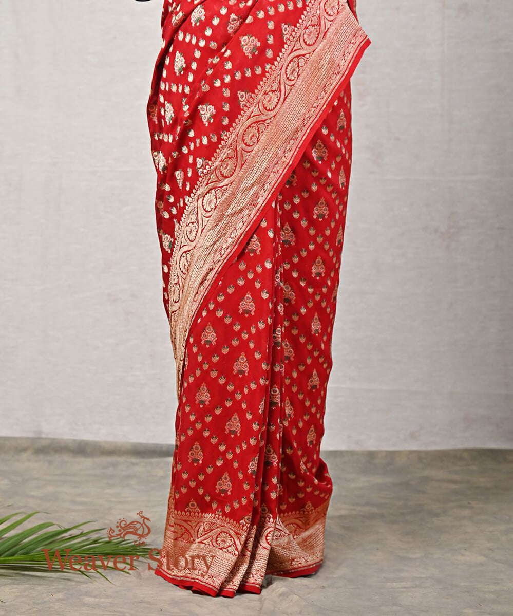 Handloom_Red_Banarasi_Georgette_Saree_with_Green_Meenakari_Design_WeaverStory_04