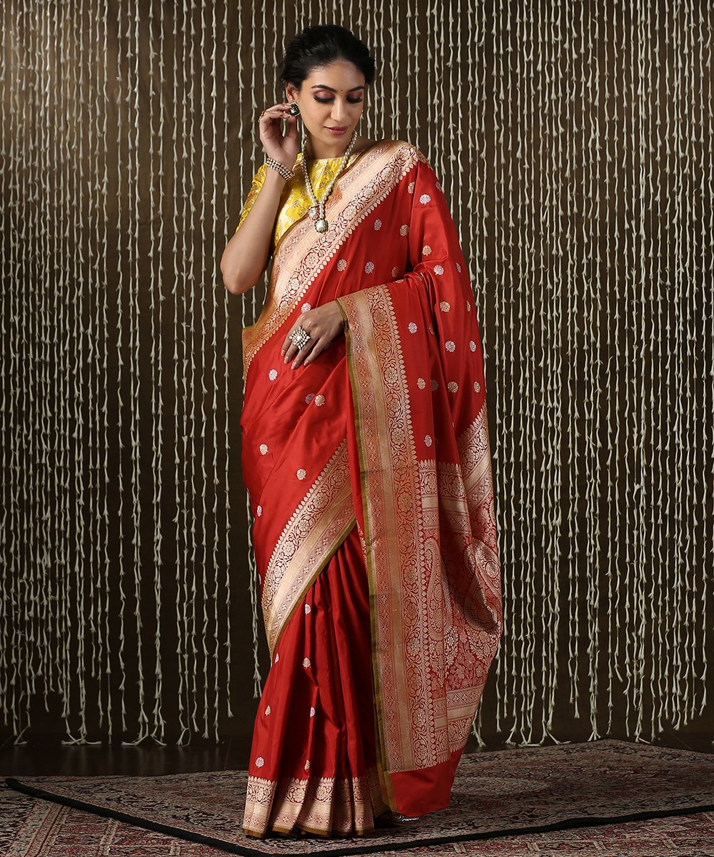 Handloom_Red_Banarasi_Saree_with_Kadhwa_Weave_Bootidar_Design_WeaverStory_02
