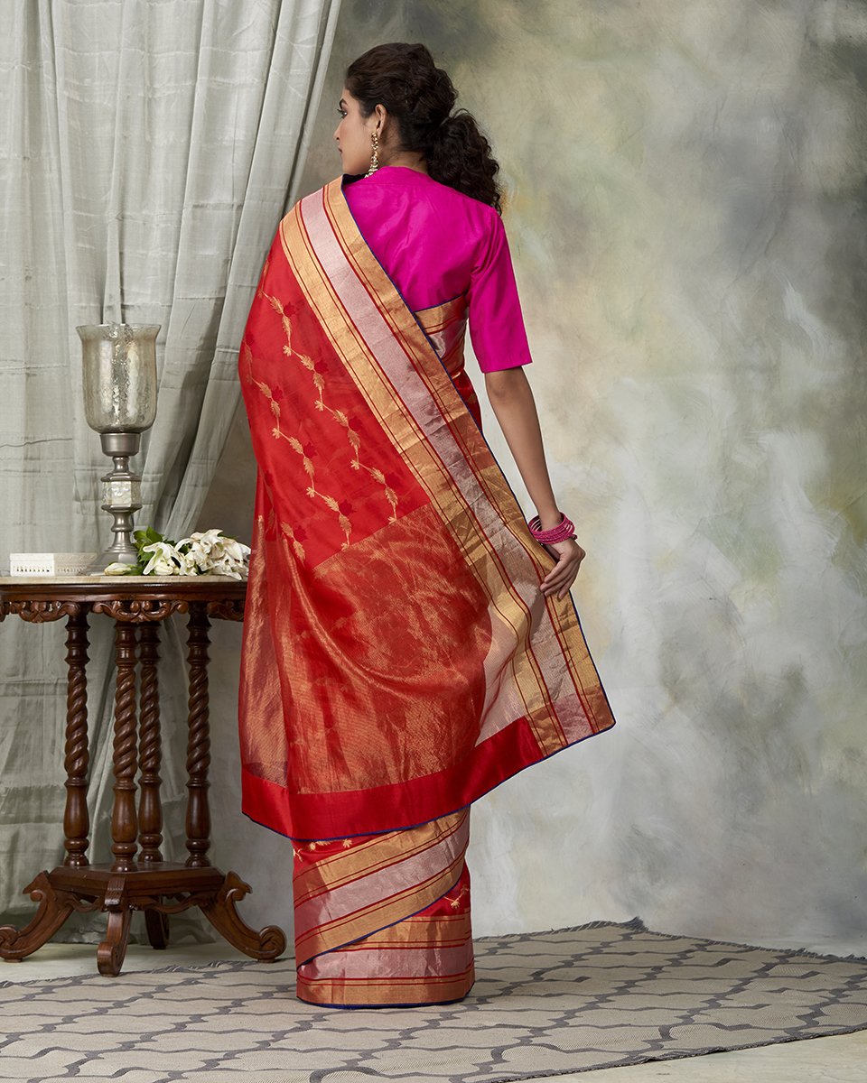 Handloom_Red_Chanderi_Silk_Saree_with_All_Over_Jaal_WeaverStory_03